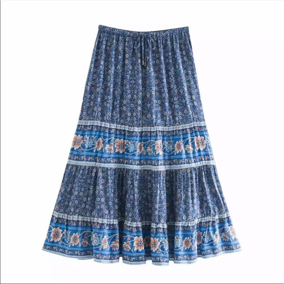 Boho floral gypsy skirt print maxi long blue - Picture 8 of 14